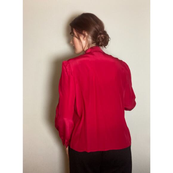 Adrianna Papell Vintage 100% Silk Blouse Button-down Pleat Detail ~ Sz 14 - Picture 3 of 6